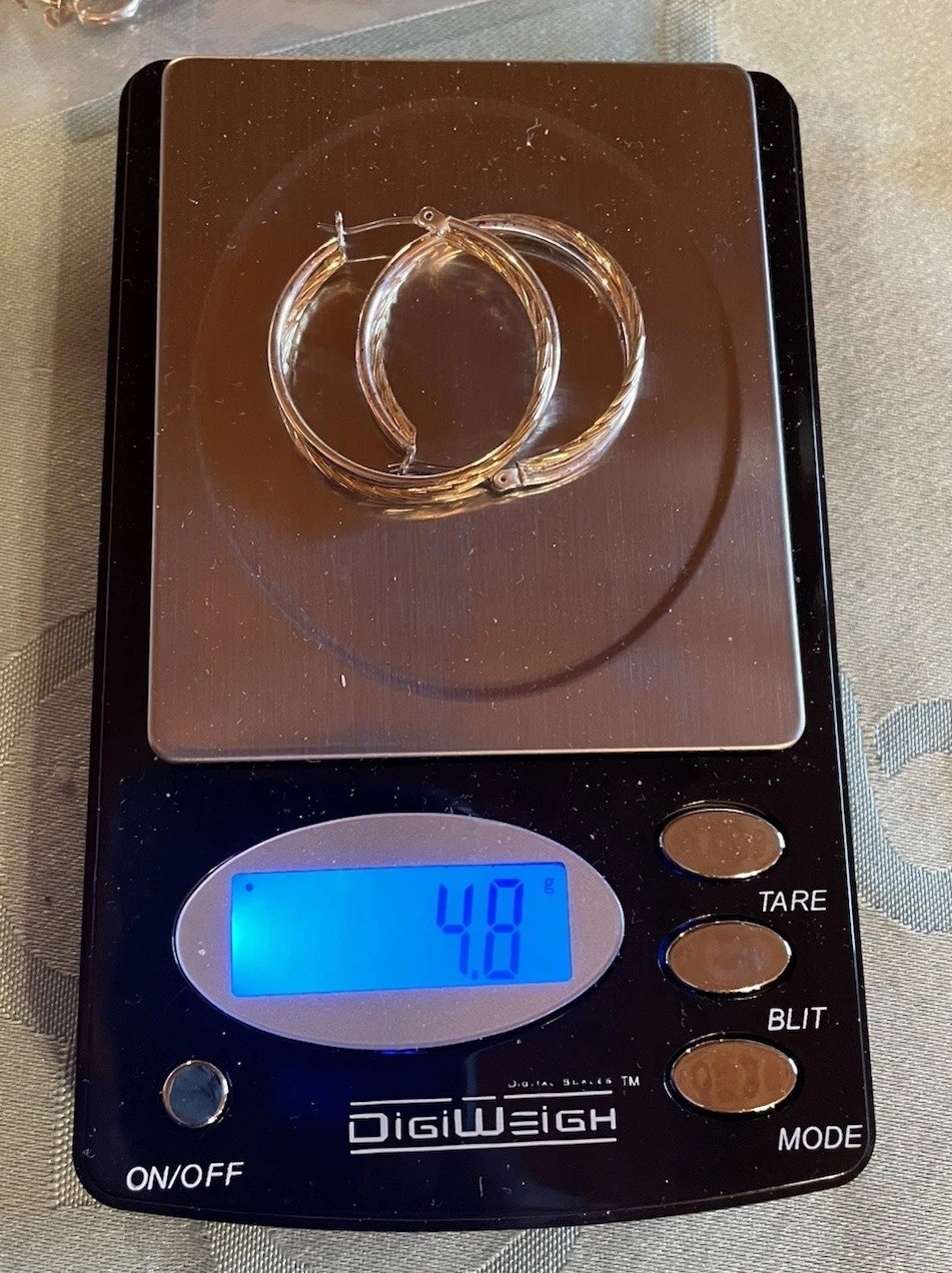 VTG Hoop Earrings Two Tone – 1OK Yellow Gold & Sterling Diamond Cut Twisted