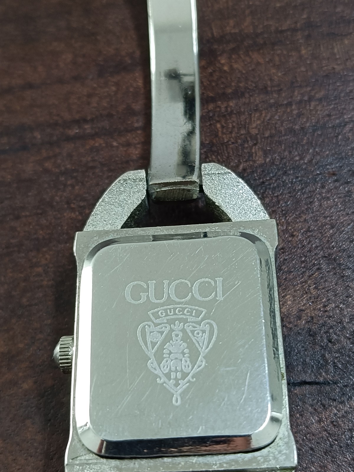 Vintage Gucci 6800L Ladies Bangle Watch- Blue Striped Dial-Working-17.5cm Approx