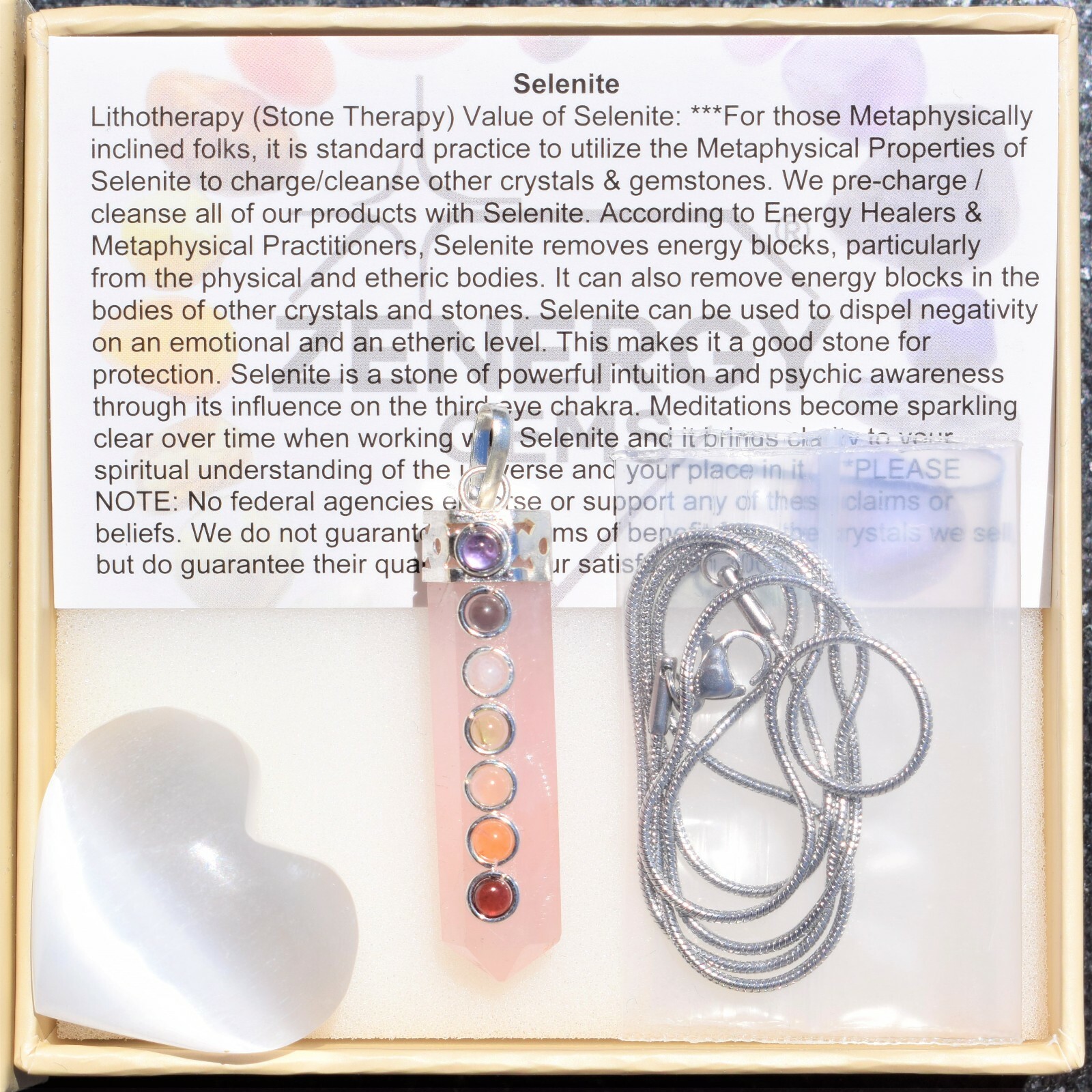 CHARGED 7 Chakra Himalayan Rose Quartz Pendant + 20″ Stainless Steel Chain
