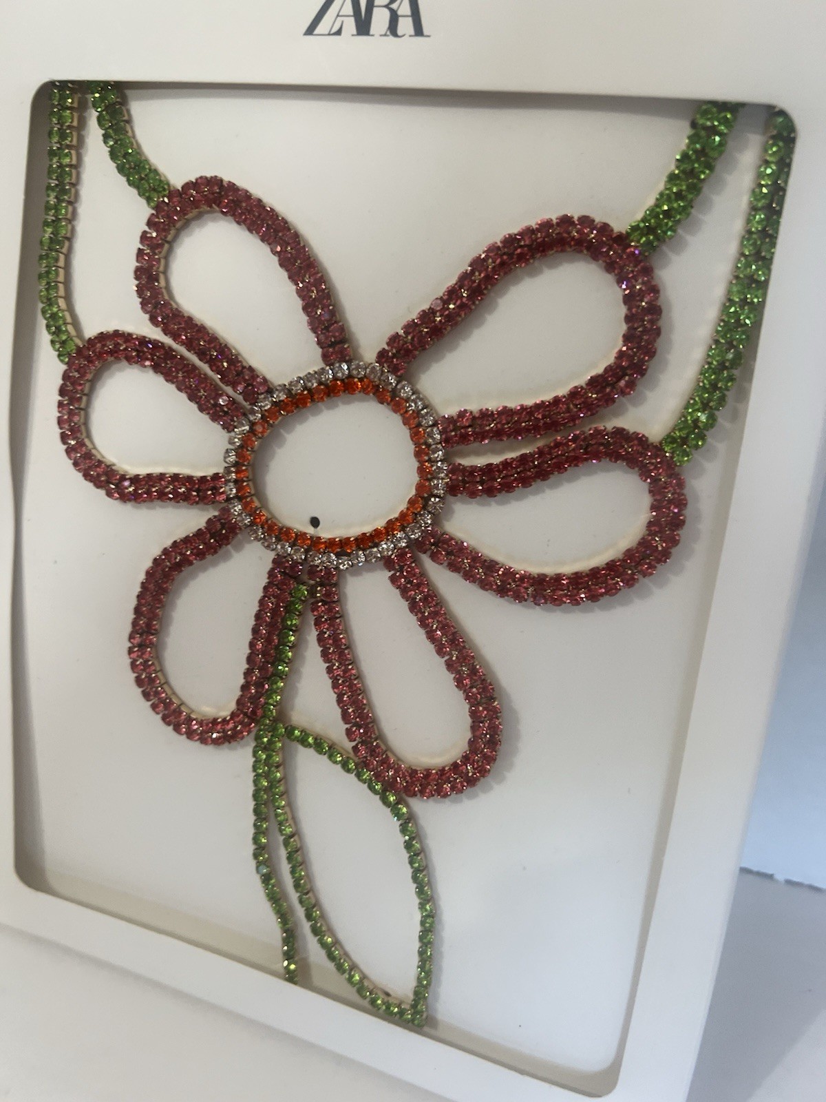 New ZARA Daisy Rhinestone Statement Necklace Special Occasion Unique Y321c