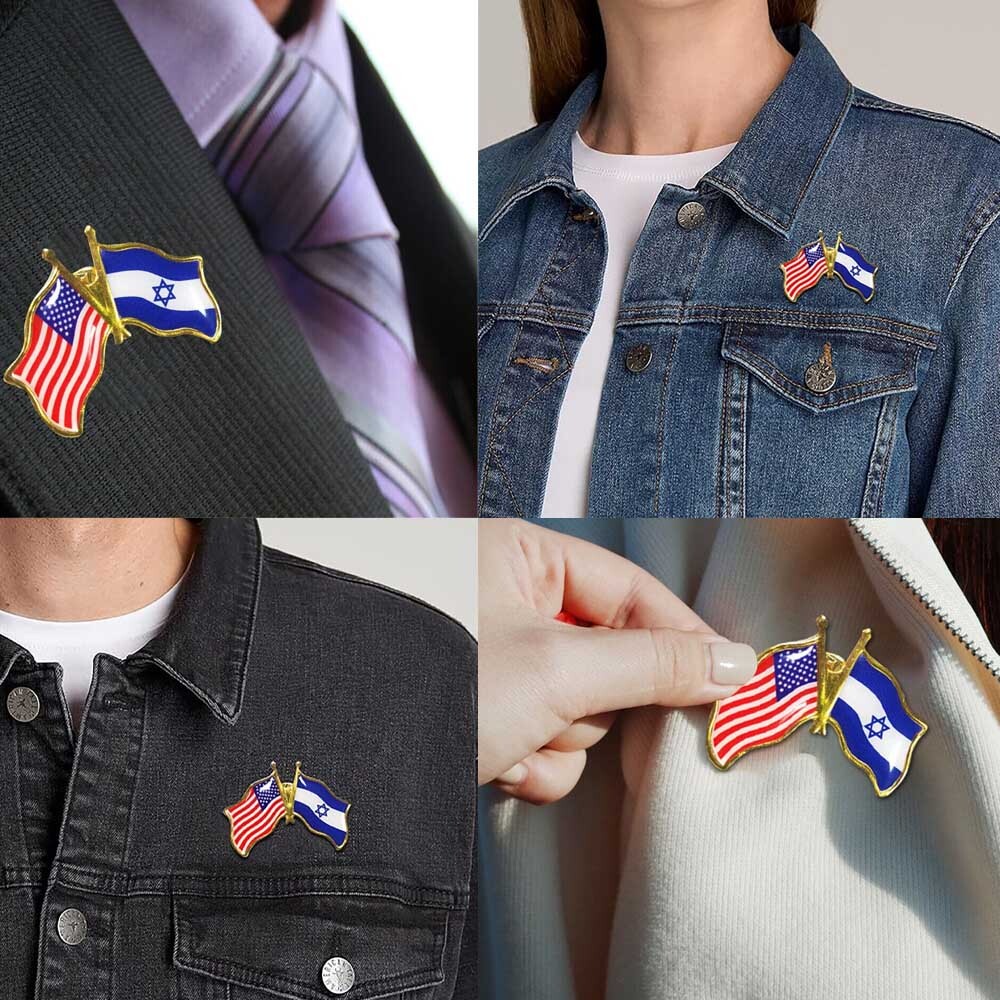 Pack of 10 SUPPORT ISRAEL and USA Crossed Friendship Flag Lapel Pin