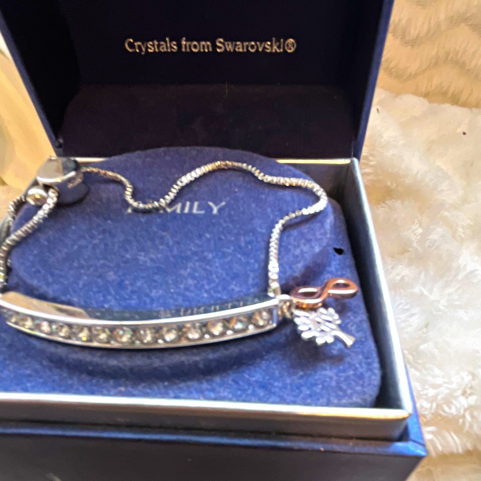 Brilliance Swarovski Crystal Adjustable Slider Bracelet Silver Bar Family Charm