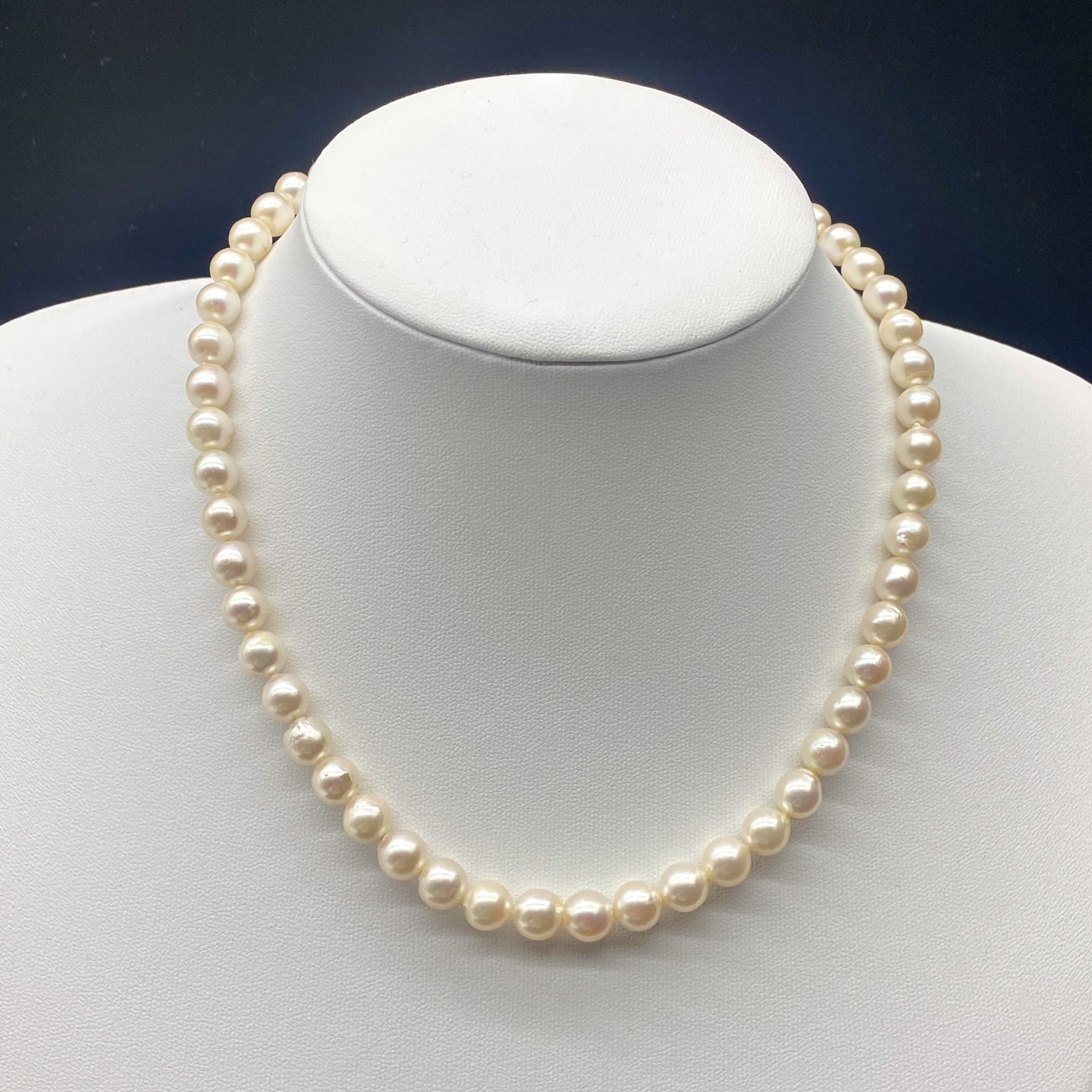 Akoya Pearl Necklace Jewelry Pink Beige Approx 42cm 7.5–8.0mm 36.3g Silver Auth