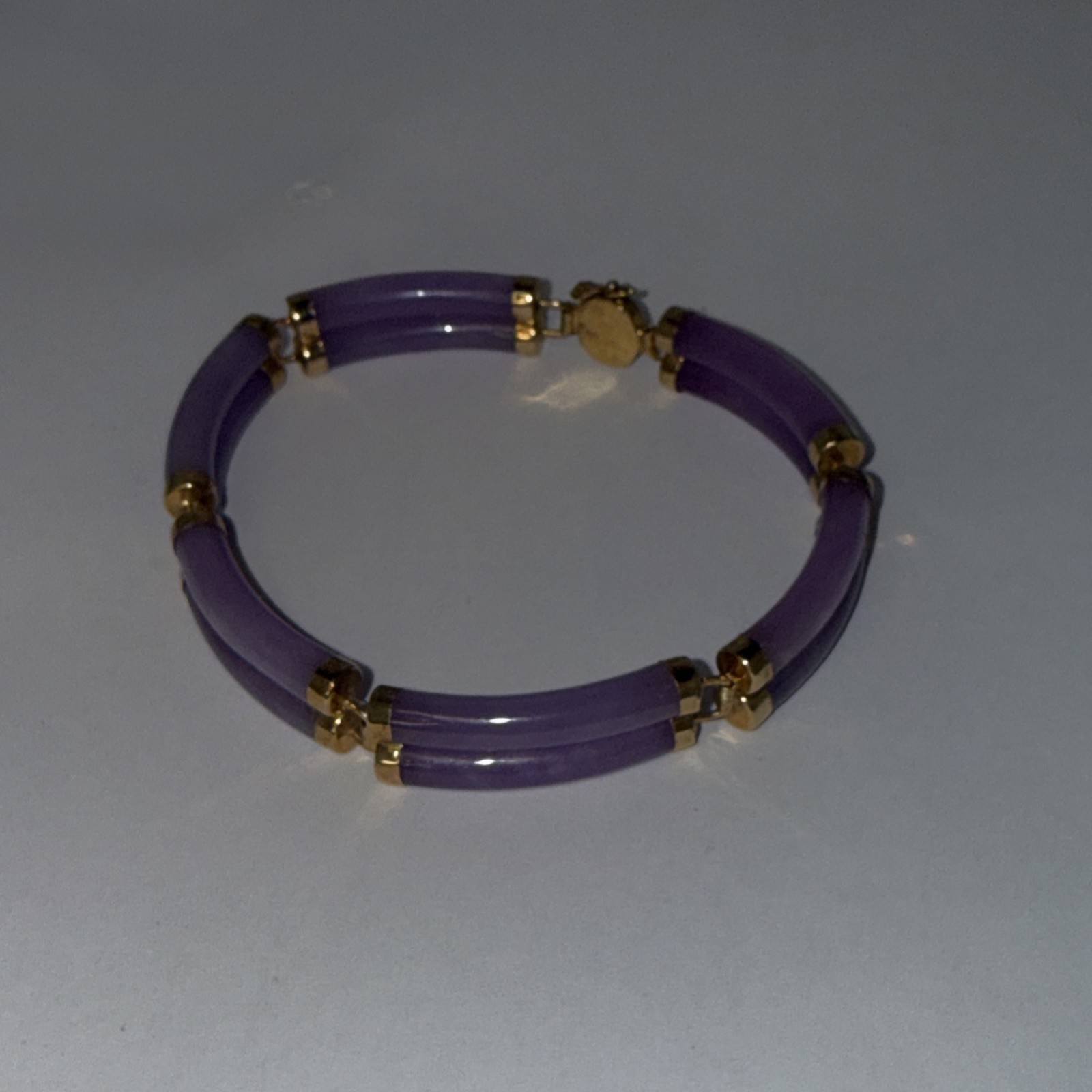 14k Gold Wide Double Lavender Jade Bracelet 10mm Asian 7.25″ Vintage Heng Ngai
