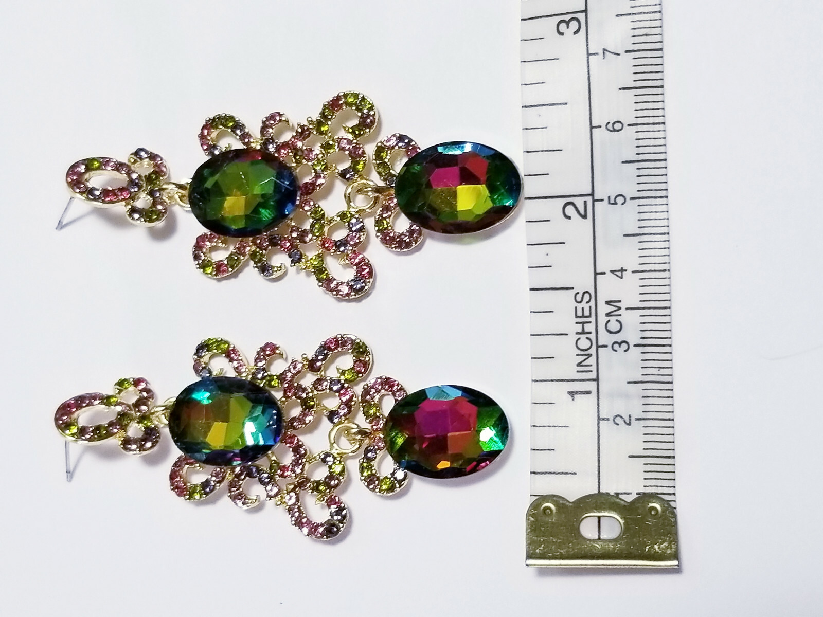 Topaz Color Chandelier Earrings Rhinestone Crystal Statement Drag Queen 2.8 in