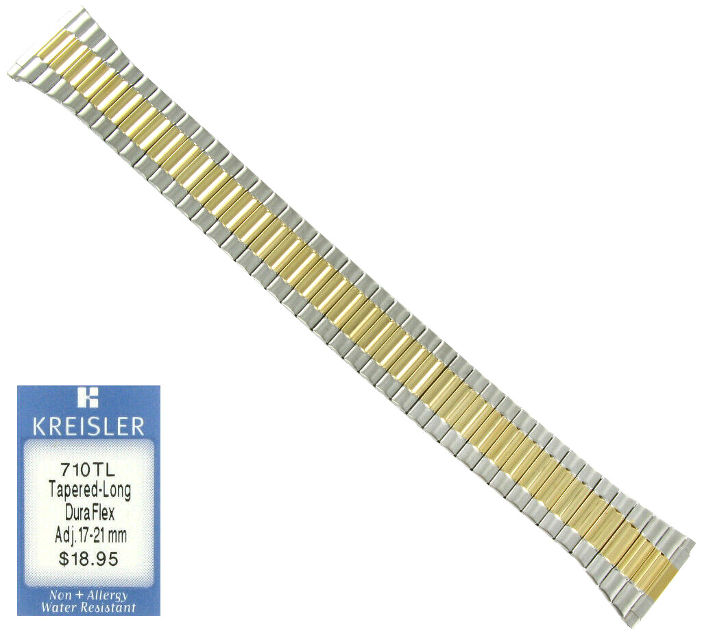 17-21mm Kreisler Two Tone Stainless Steel Tapered Mens Dura Flex Band Long 710TL