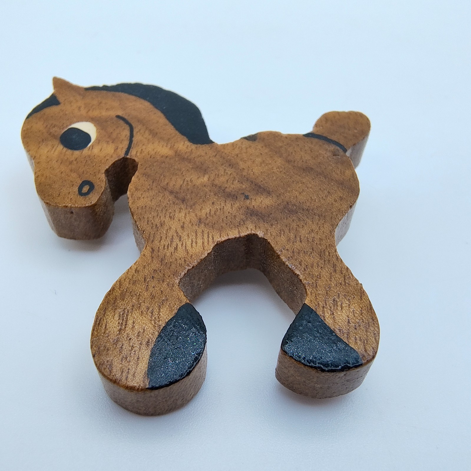 Vintage Horse Brooch Handmade Wooden Western Folk Art Pony Equestrian Zodiac