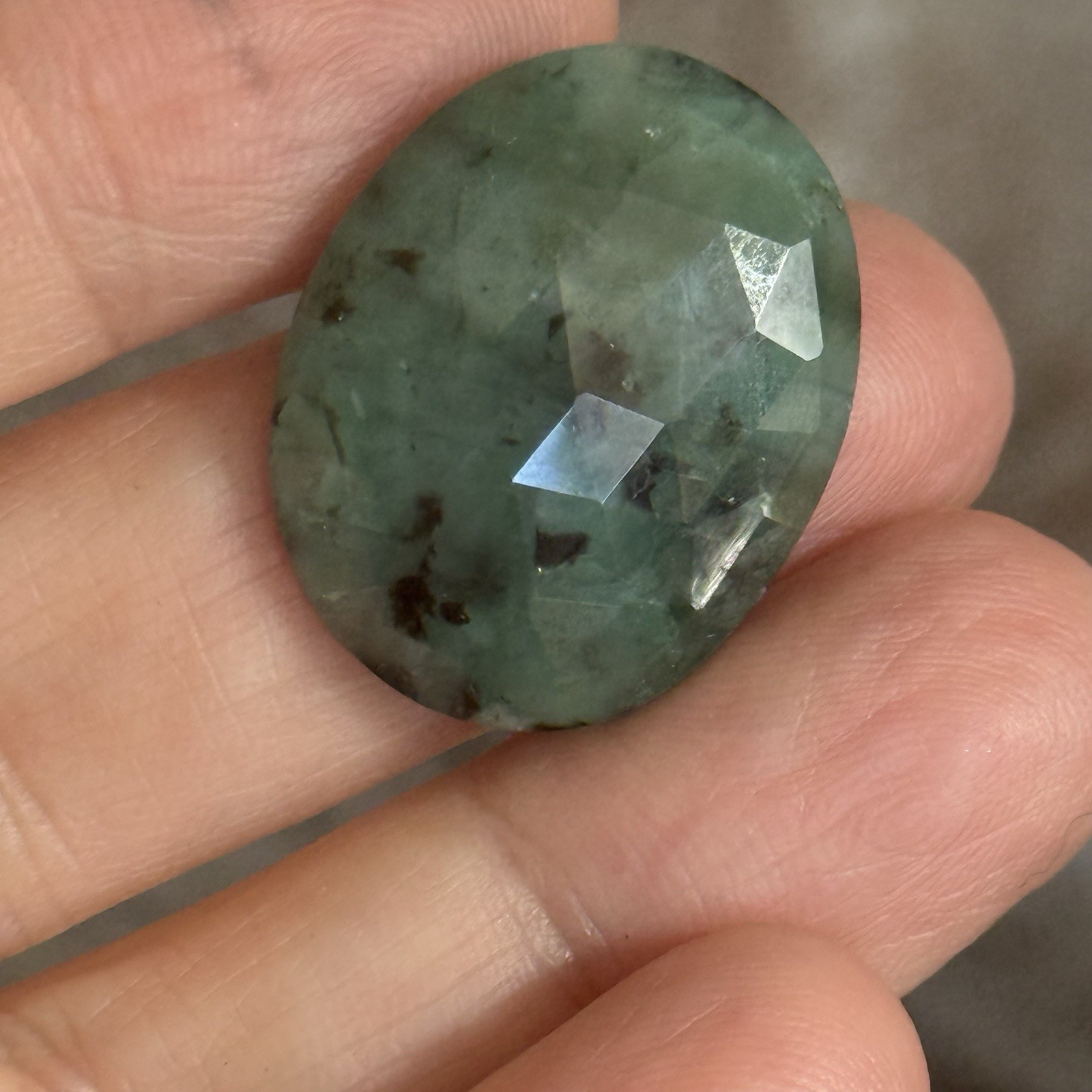 19.6ct 25.5×20.3×4.8mm Natural Green Emerald Rose Cut Flat Back Oval Cabochon