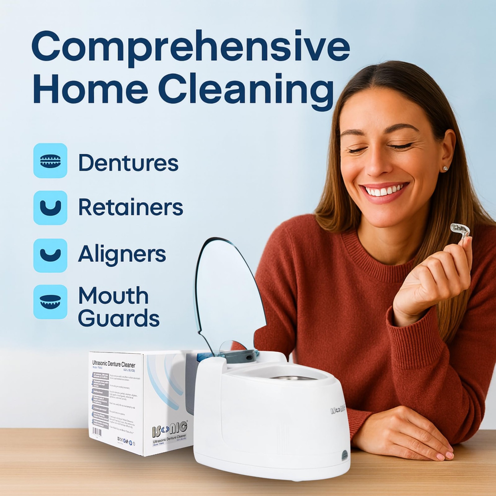 Ultrasonic Denture/Aligner/Retainer Cleaner for All Dental and Sleep apnea ap…