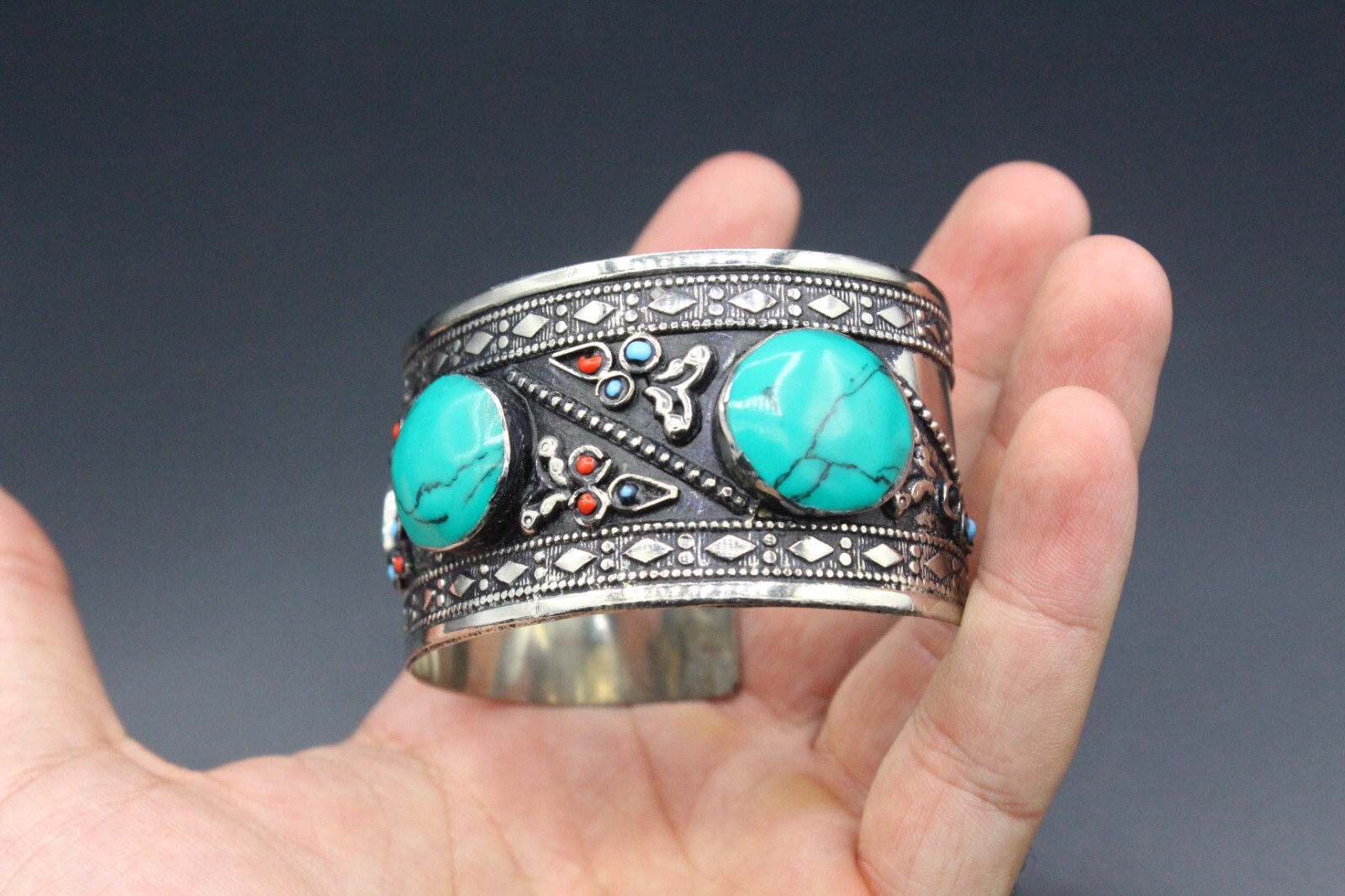 Afghan Cuff Bracelet, Malachite Stones Cuff Bracelet, Boho Cuff Bracelet #B04