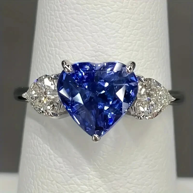 Elegant 925 Sterling Silver Blue White Topaz Wedding Engagement Ring Size 6