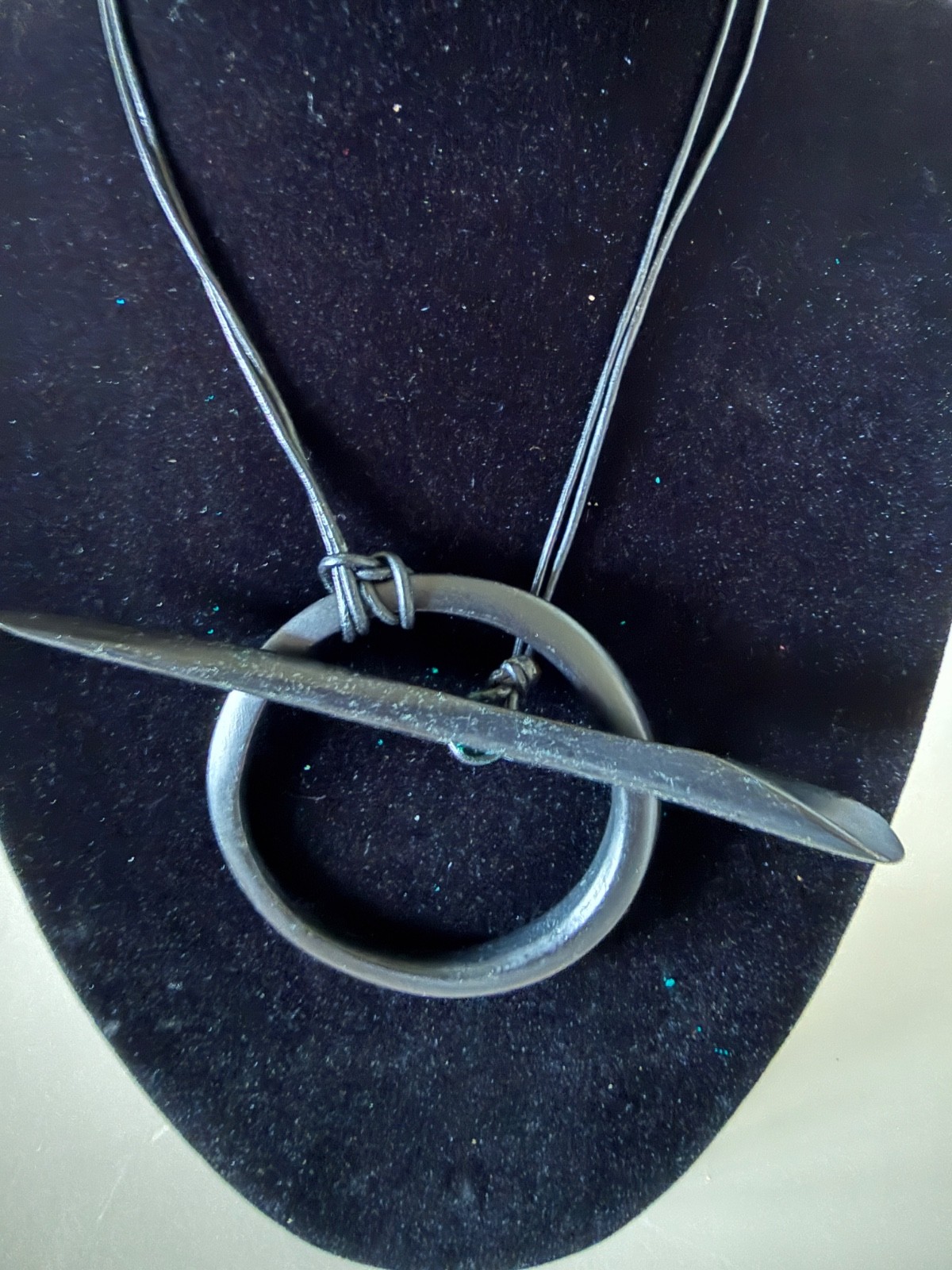 90’s Vintage Donna Karan Pendant Necklace Ring & Bar Toggle