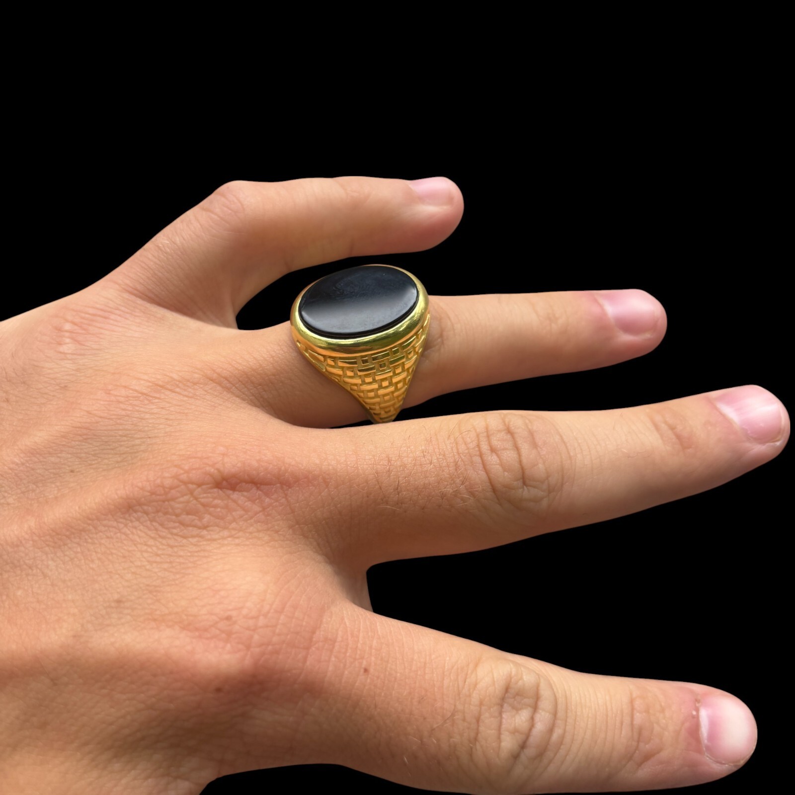 Natural Black Onyx Gemstone Mens Real Solid – 925 Silver or 14k Yellow Gold