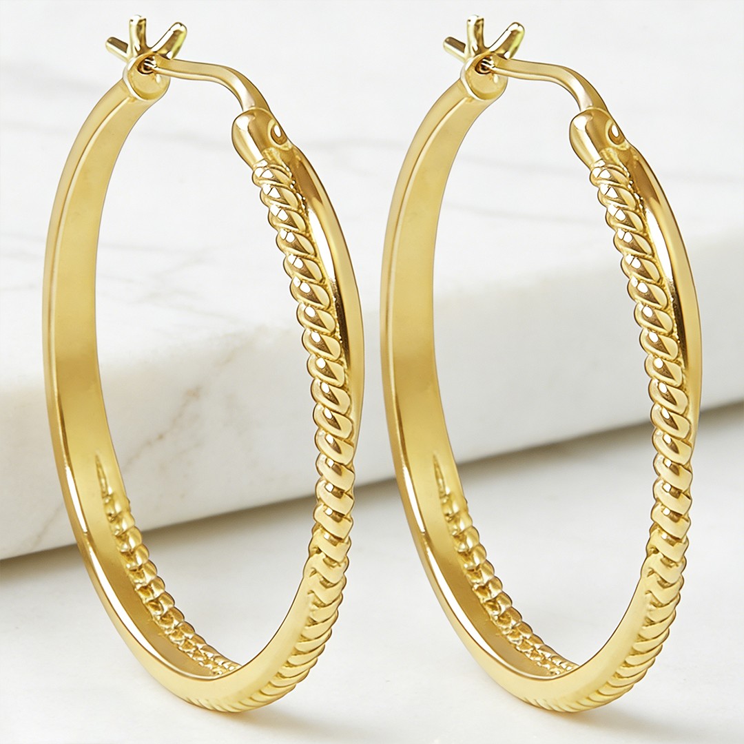 14K Hoop Gold Earrings for Women Thick Large Hoops Earring Elegant X-shaped 30mm