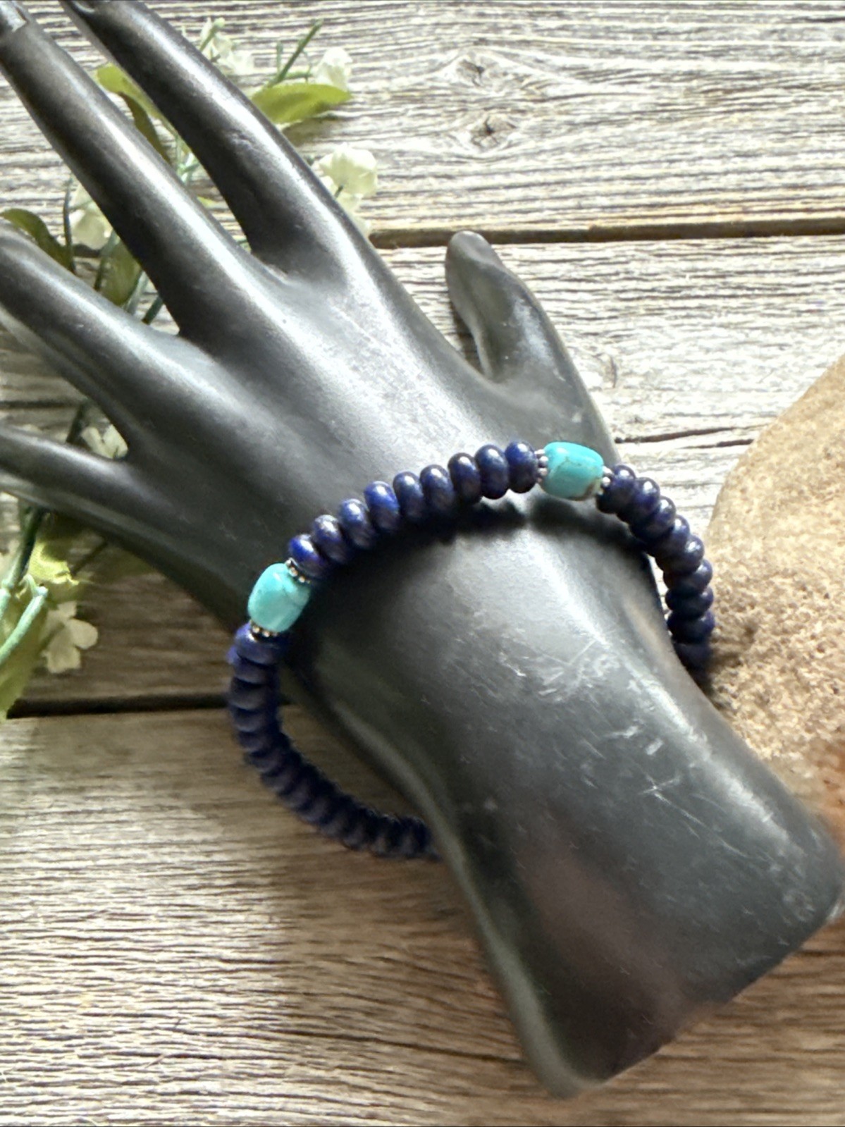 Lapis Turquoise 6.5 Inch Stretch Elastic Stretchy Bead Bracelet Gift