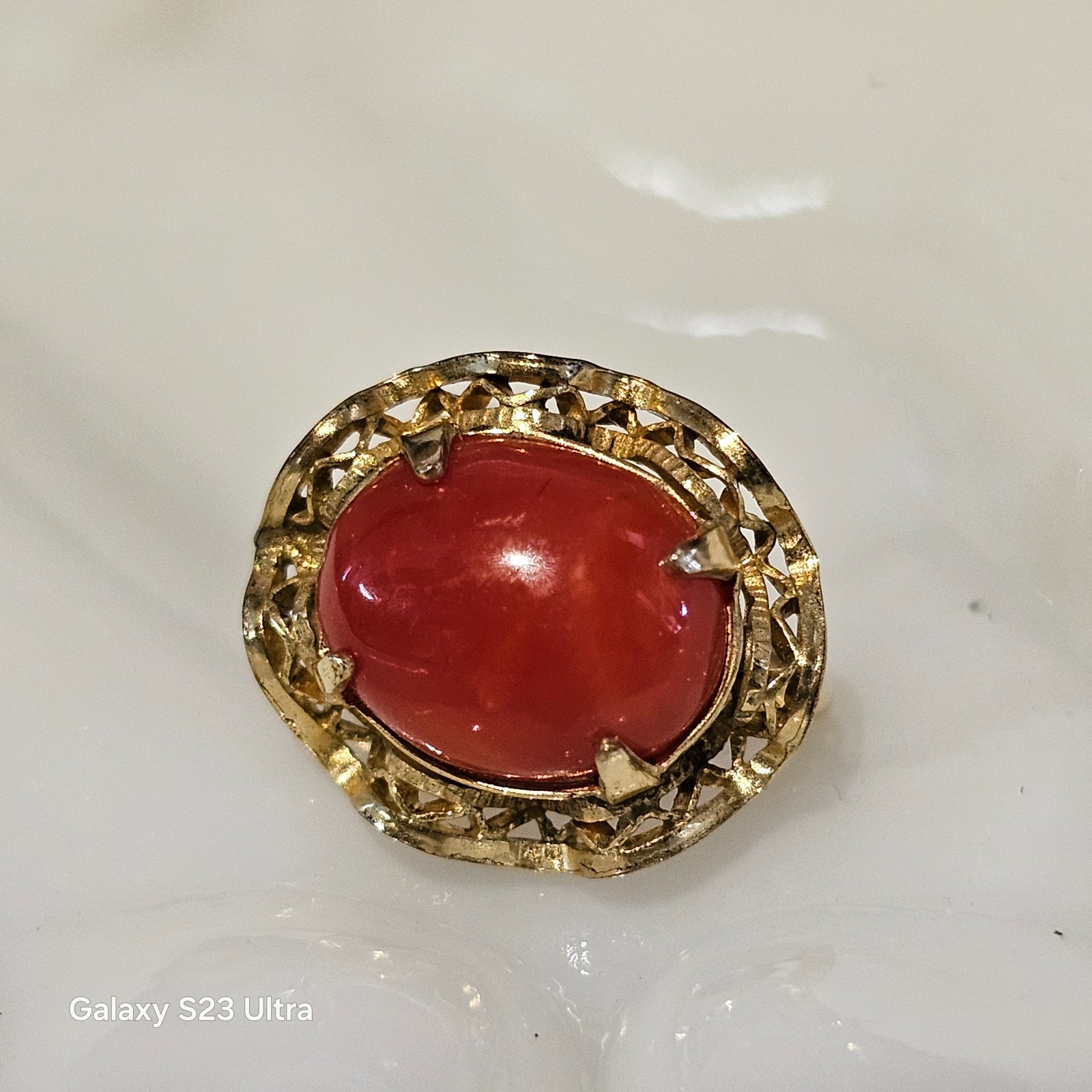 SORRENTO Coral Cabochon Earrings 1/20 12K GF Oval Bezel & Prong Set Screwback