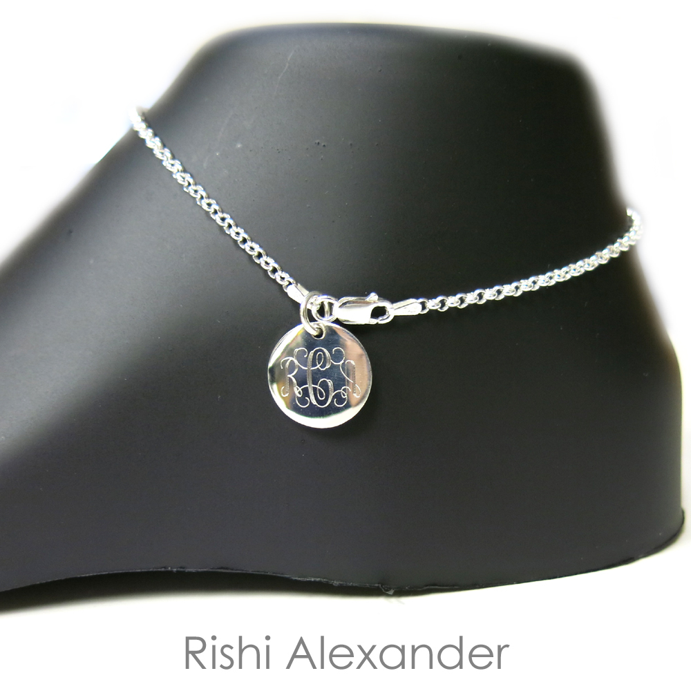 925 Sterling Silver Rolo Monogram Personalized Anklet