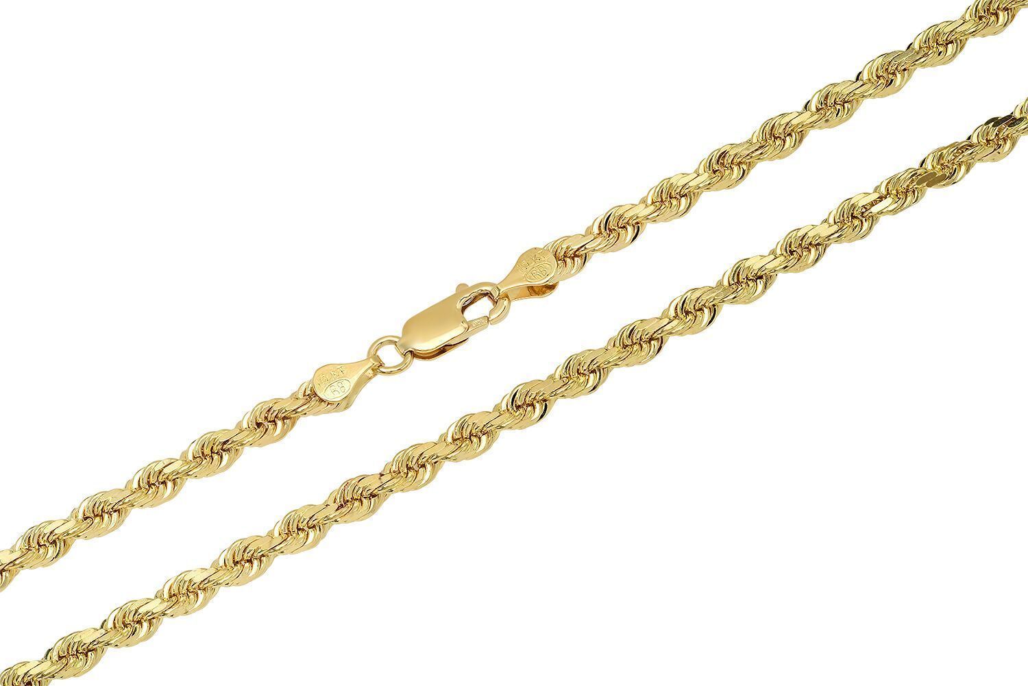 Solid 10k Yellow Gold 4mm-6mm Diamond Cut Rope Chain Pendant Necklace Sz 18″-30″