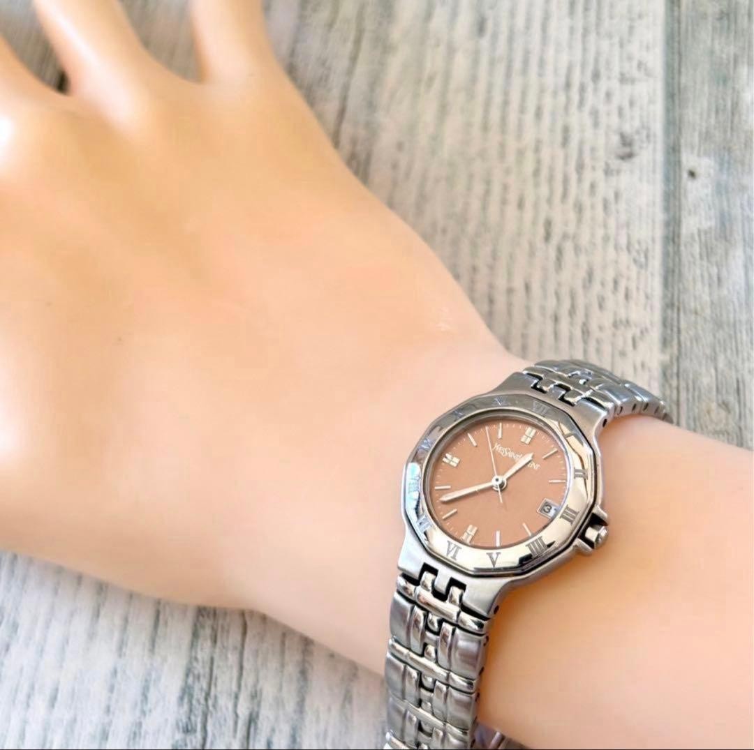 Yves Saint Laurent Ladies Watch 0.98in Wrist 16cm 6.3in Salmon Pink 25mm Japan