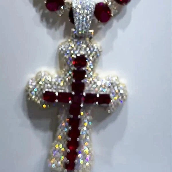 3 Ct Round Cut Real Moissanite Cross Religious Pendant 14K White Gold Plated