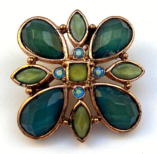 Vintage Copper Green Blue Stone Pin Brooch 1.25 x 1.25″