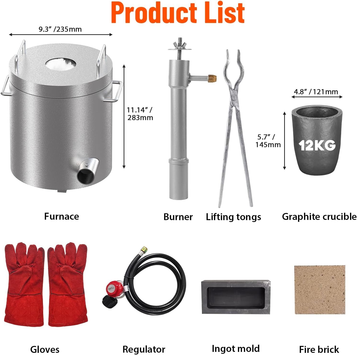 12KG Propane Melting Furnace Kit Foundry 2700°F Smelting for Metal Scrap Recycle