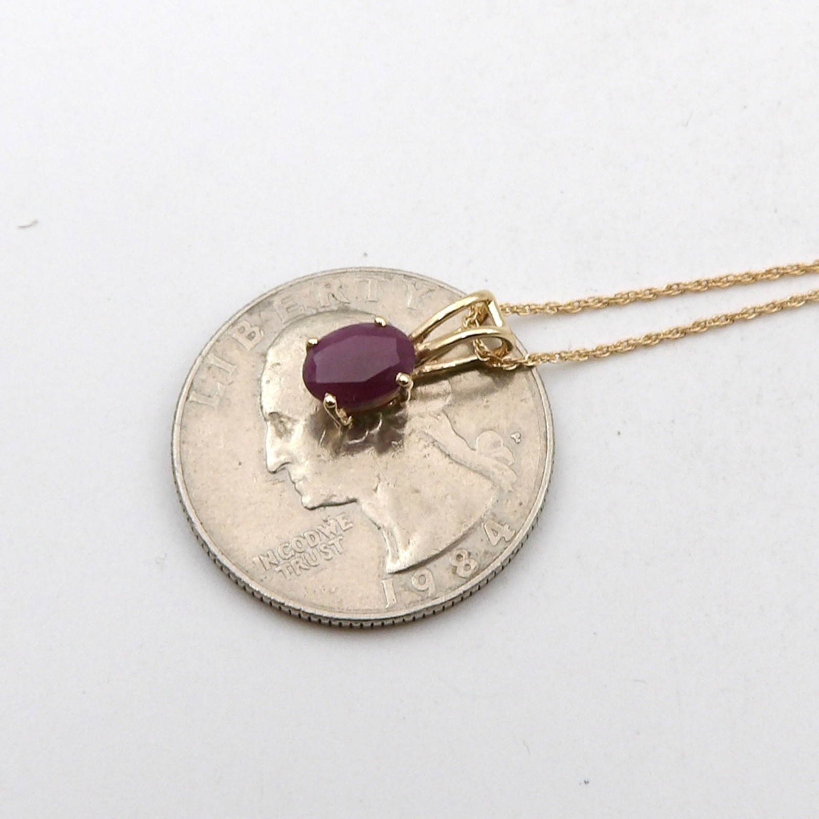 Solid 14k Gold Natural Ruby July Birthstone Pendant Chain Necklace 18in New