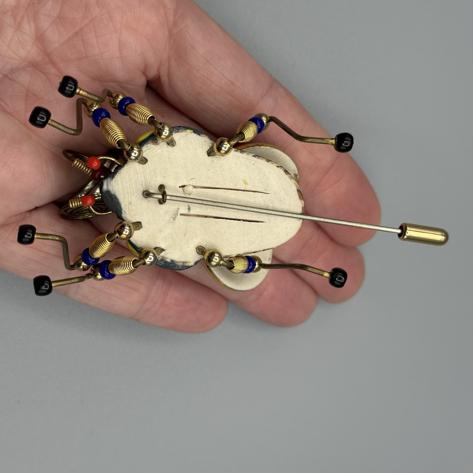 Cynthia Chuang Jewelry 10 Bee Beetle Pin 3″ Porcelain Glass Metal Whimsy Unique