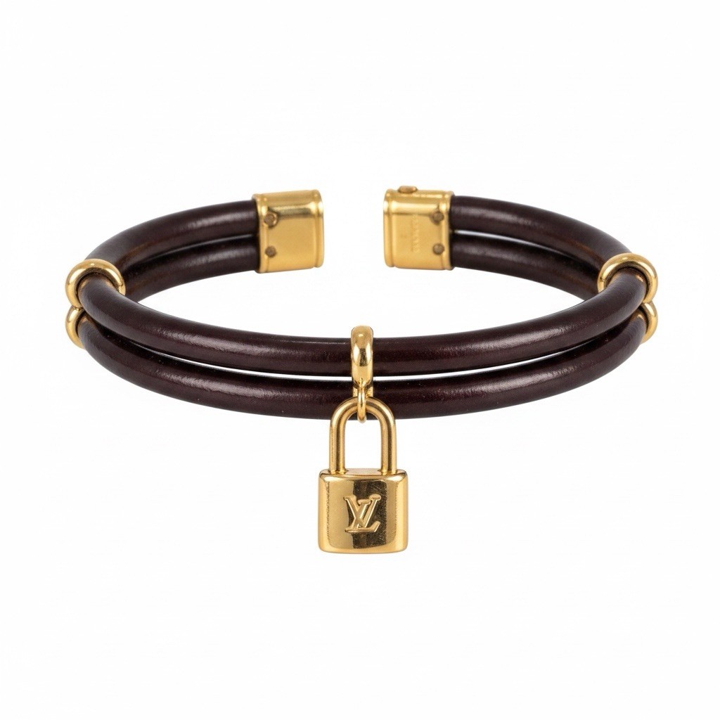 Louis Vuitton Inclusion Lock Bracelet Burgundy Resin Gold w/ Dust Bag