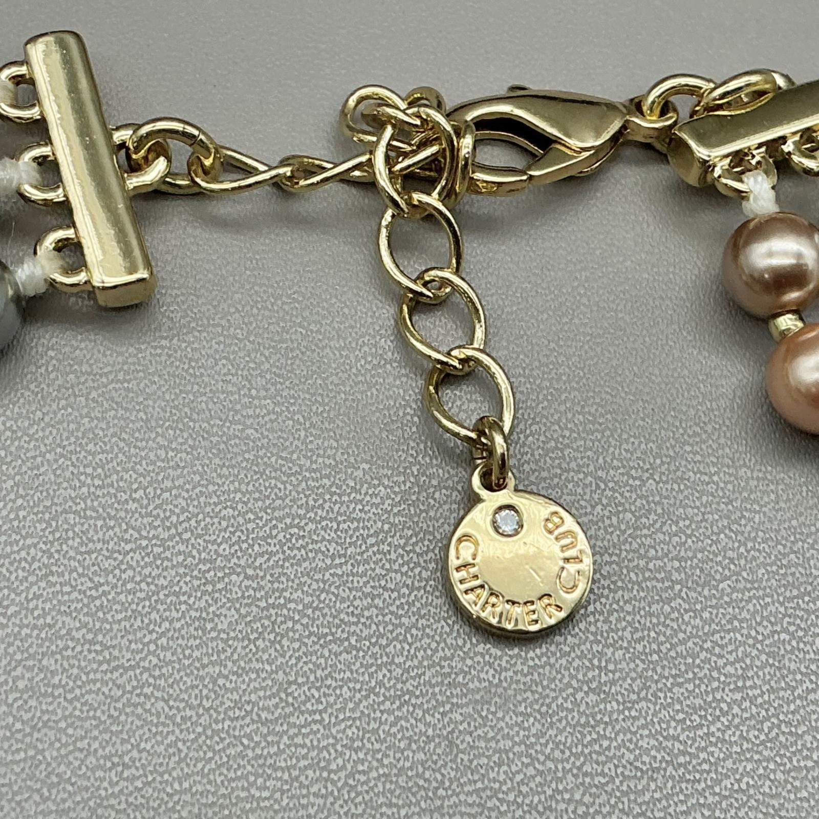 Charter Club Necklace Faux Pearl Multi Strand Graduated Champagne Gray Gold 20″