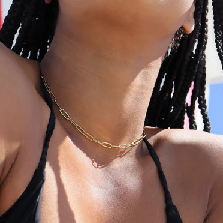 18K Gold PVD Stainless Steel Paperclip Chain Necklace – 6.5mm / 16″+2″