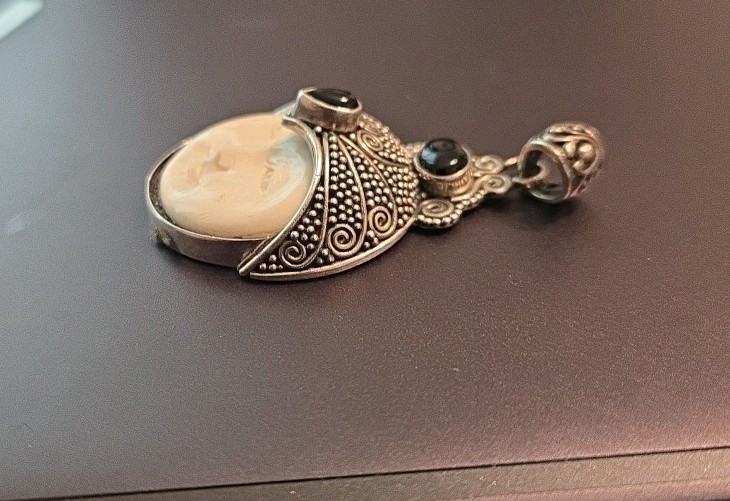 Victor Yurivilca Sajen Sterling Silver White Jadeit/Black Onyx Balinese Pendant
