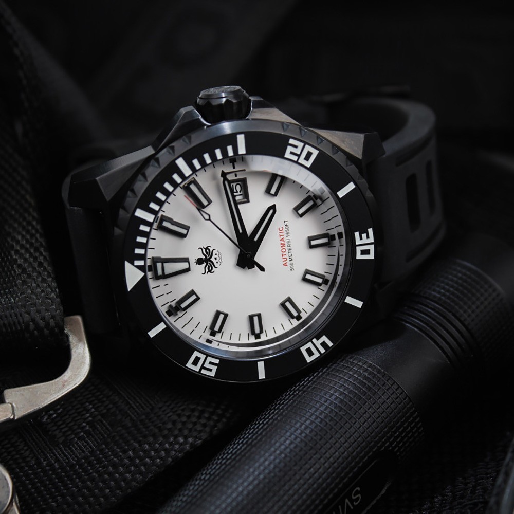 Phoibos LEVIATHAN 500M Steel Automatic Black Date Ceramic Diver Men’s Watch