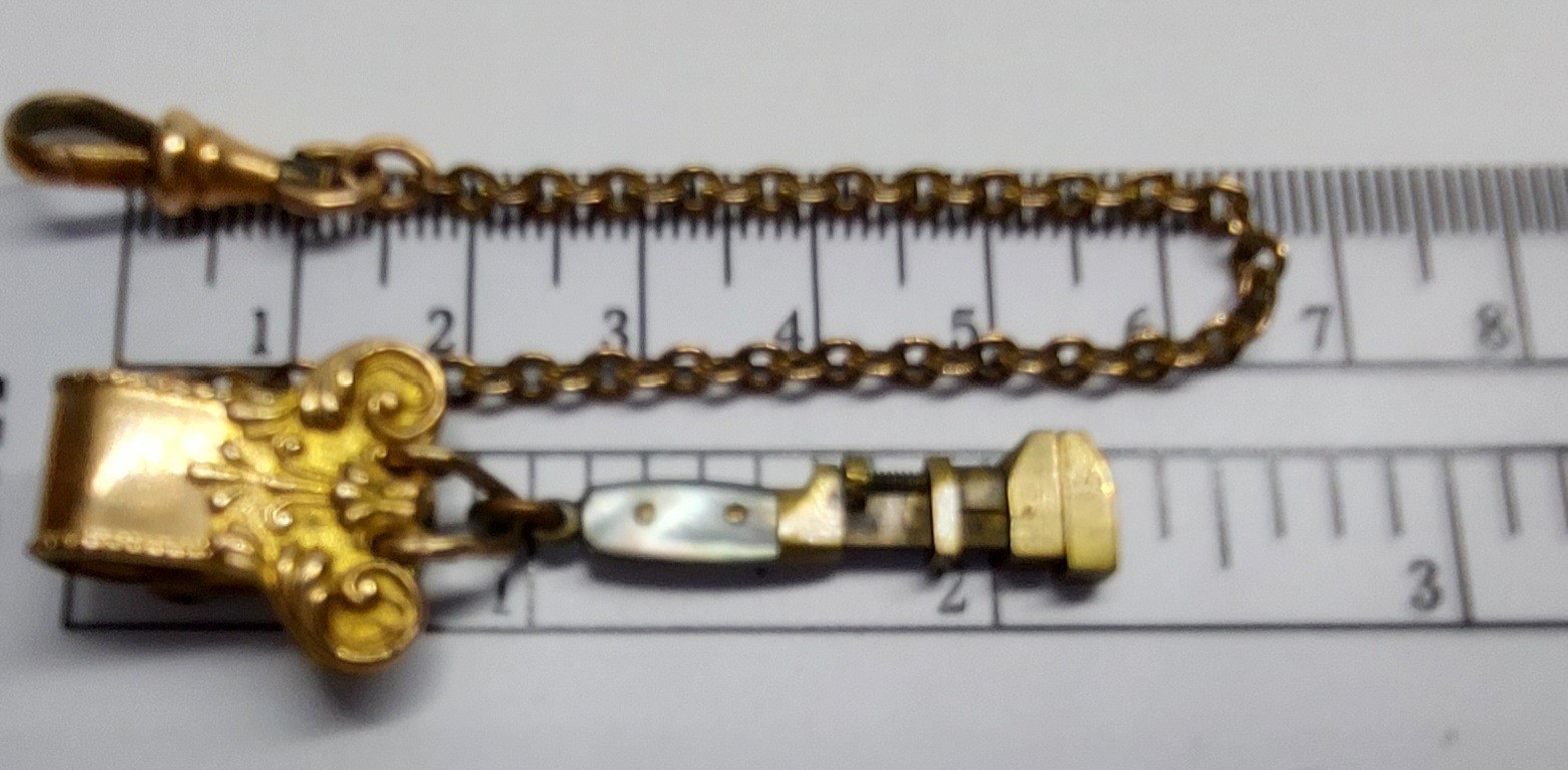 VTG Antique Miniature monkey Wrench works watch Fob charm Gold Filled Chain Clip