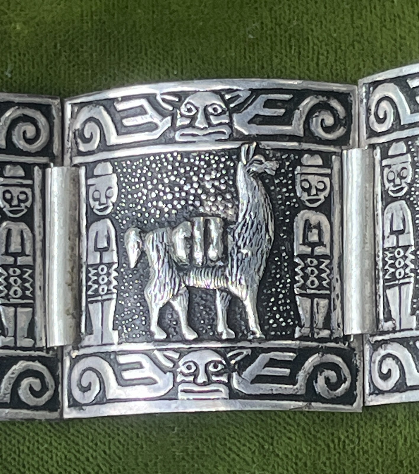 Vintage Sterling Silver 925 Peruvian PERU Panel Link Storyteller Bracelet