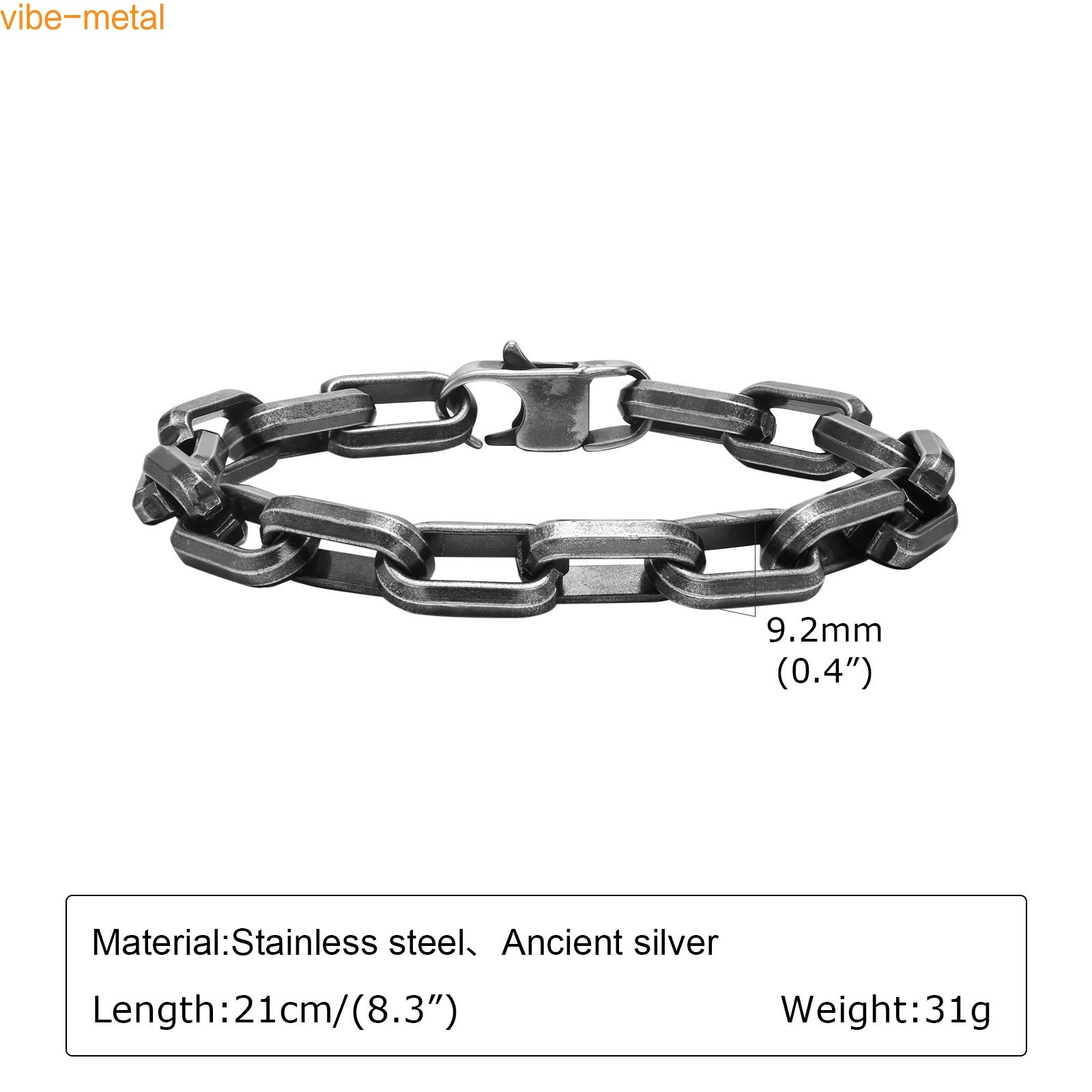9.2mm Wide Stainless steel Chunky Paperclip Chain Bracelets Men Chain Wristband
