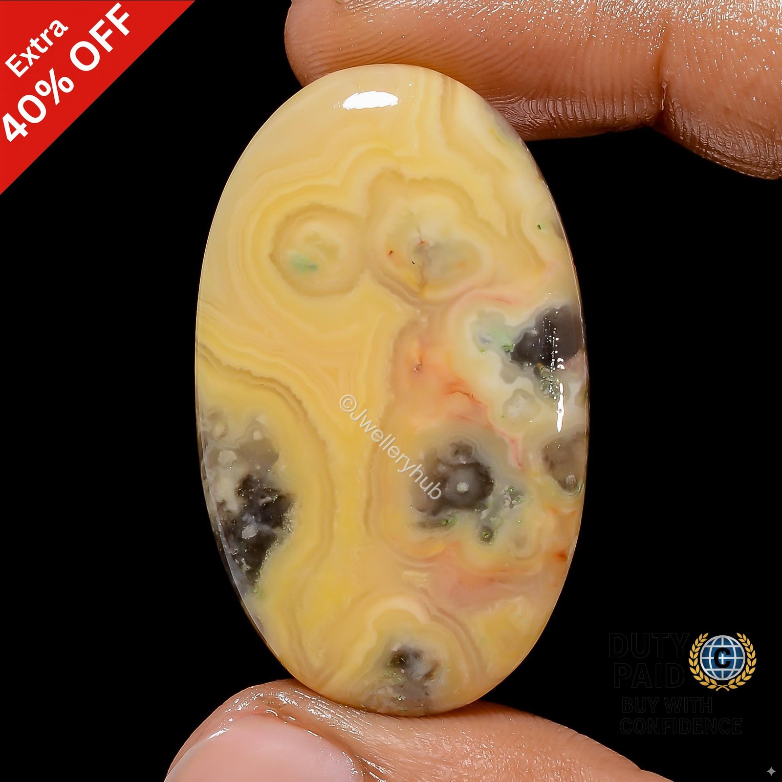 Natural Oval Yellow Crazy Lace Agate Cabochon 50.5 Ct. Cts 41X25X5 mm