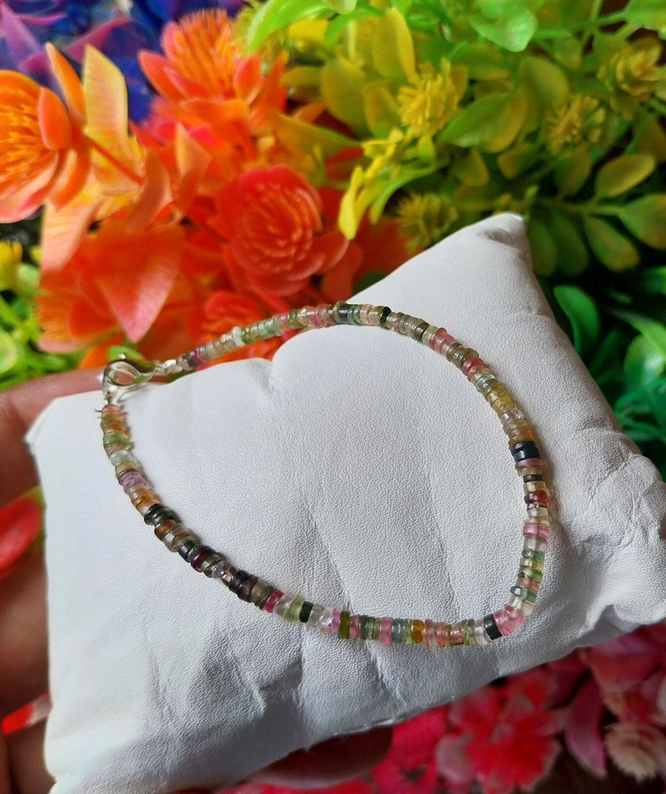 17 Carat Natural Multi Color Tourmaline Bracelet 7 Inch Hand for girls bracelet