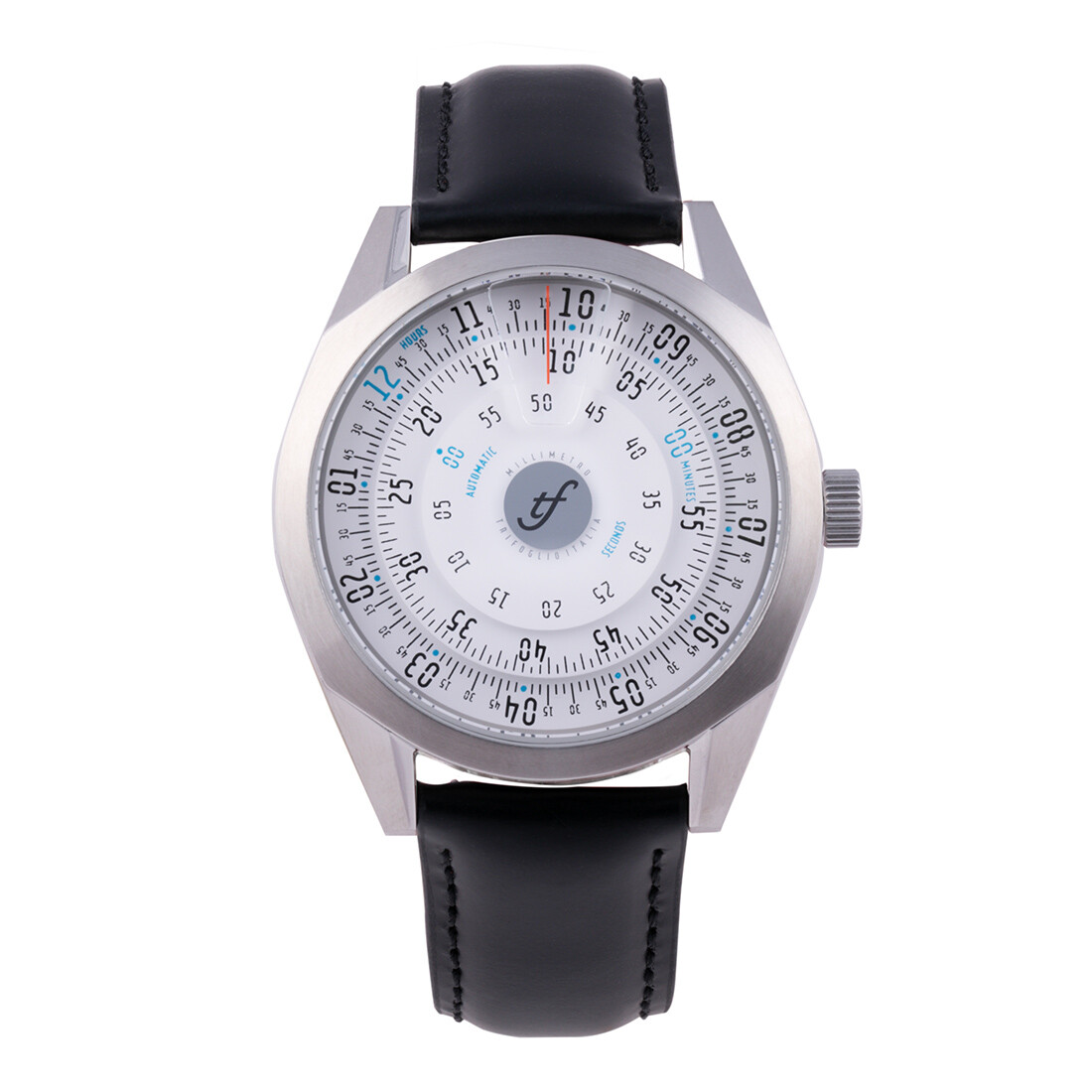 Trifoglio Italia Millimetro Automatico Acciaio Bianco Pelle Nero Uomo Orologio