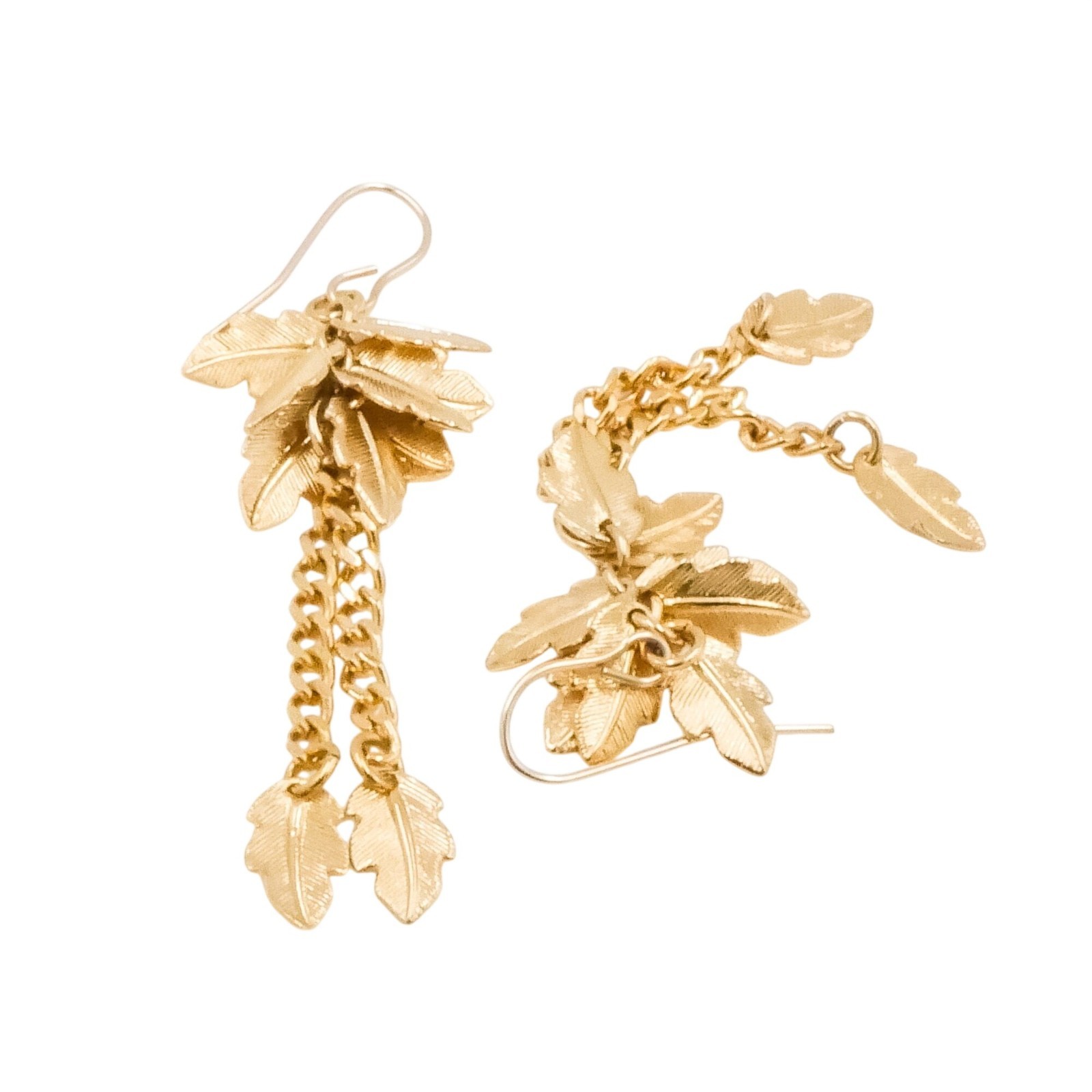 Gold Plated Leaf Dangle Earrings 2 1/2 Inches