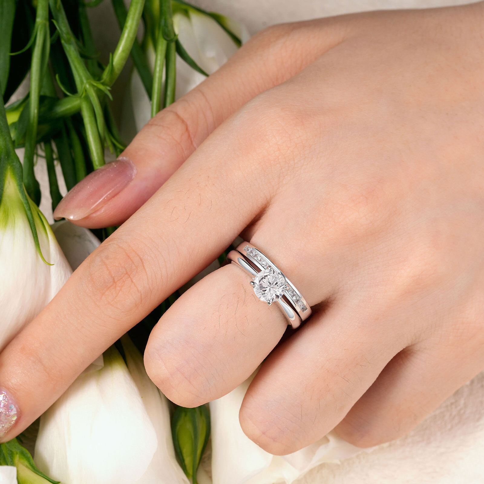 1 Carat Silver Bridal Set Engagement Promise Wedding Ring Sets Womens Jewelry