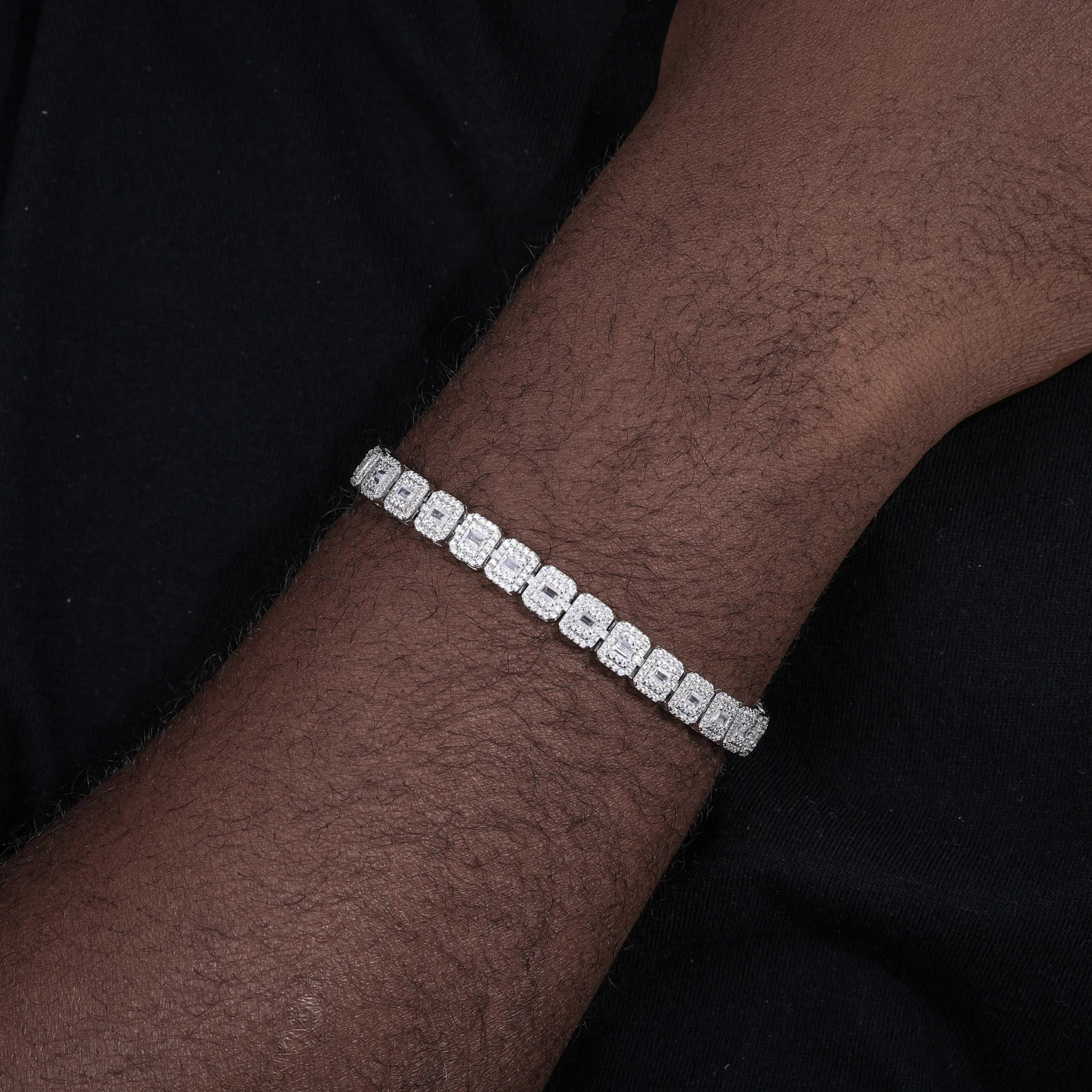 Moissanite Tennis Bracelet 925 Sterling Silver Iced Out Halo Link Chain 8 Inches