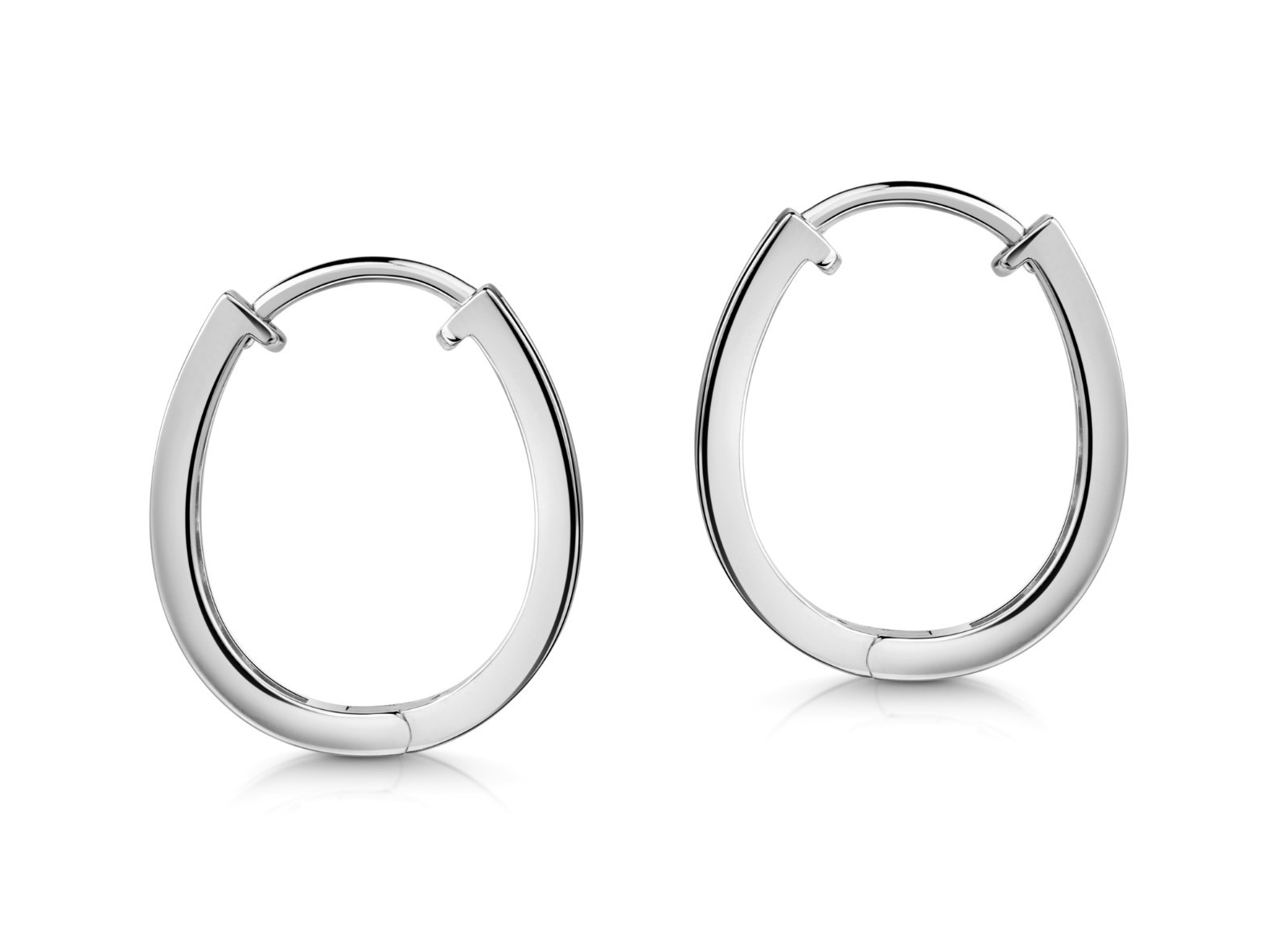 925 REAL SILVER Rhodium Plated *** Cubic Zirconia Hoop Earrings Oval
