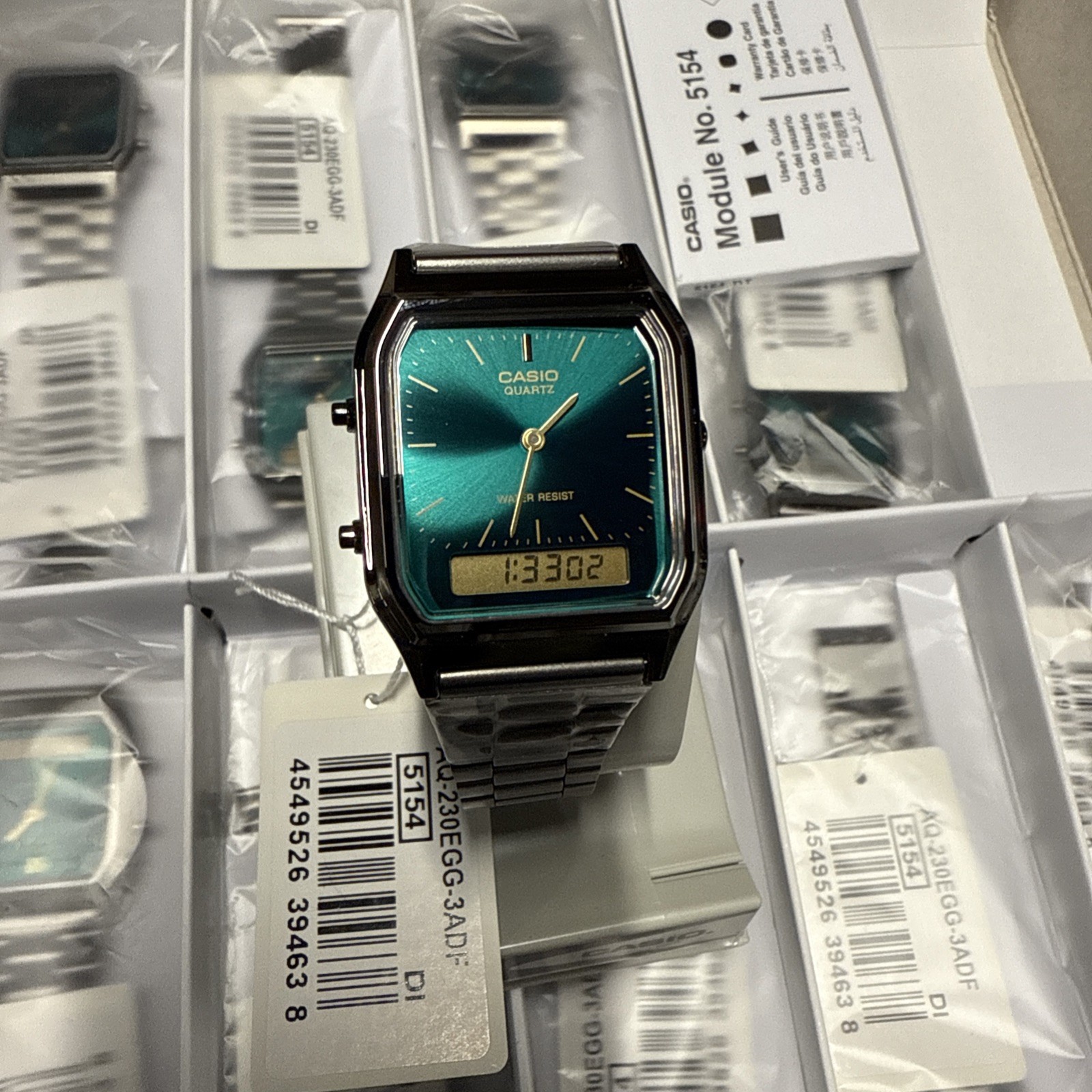Casio Vintage Green Dial Stainless Steel Quartz Casual AQ-230EGG-3A Unisex Watch