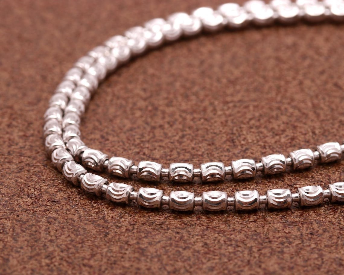 925 Sterling Silver Italian Barrel Moon Cut Station Chain Necklace Italian