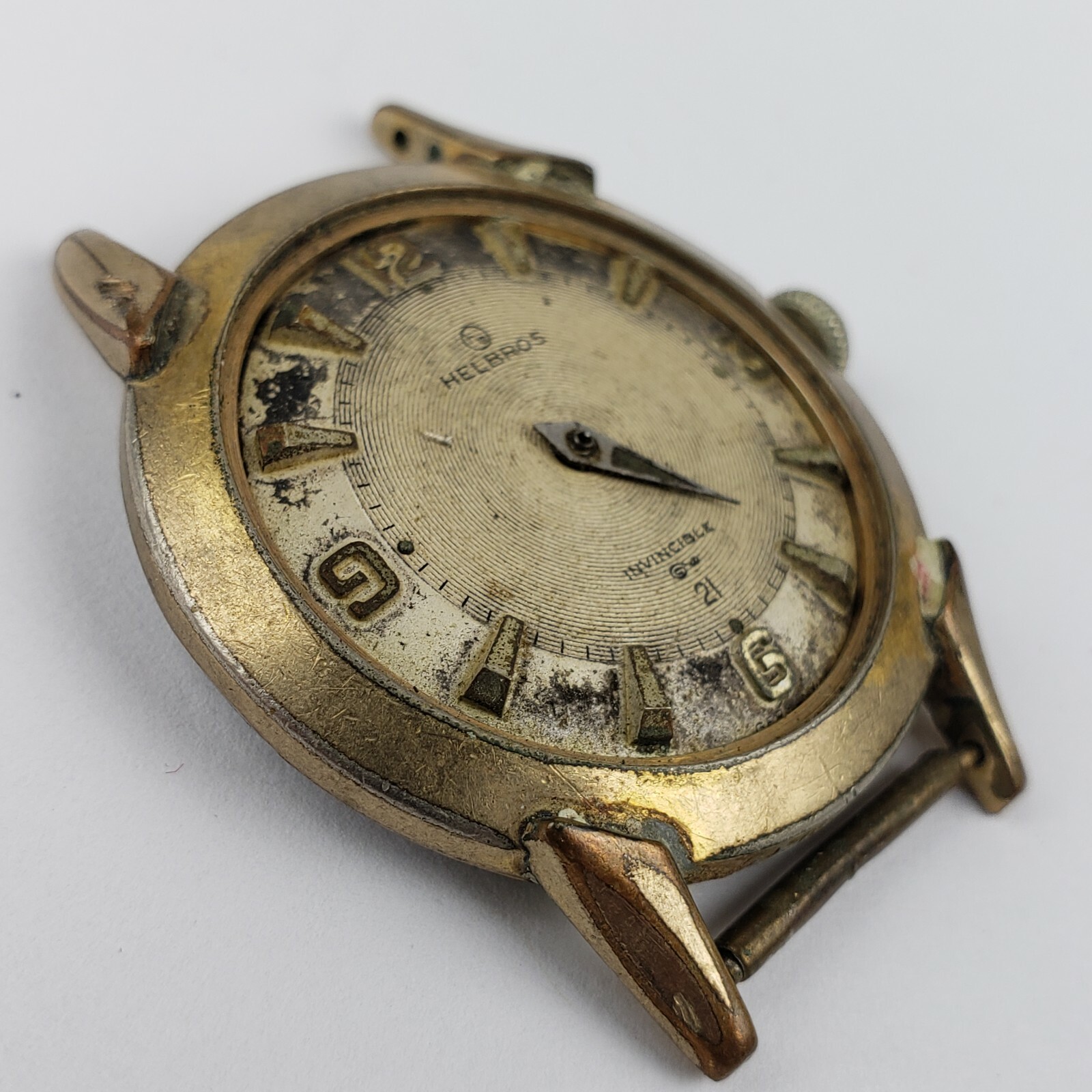 Vintage Helbros Mens Gold Tone Watch Invincible 21 For Parts Repair