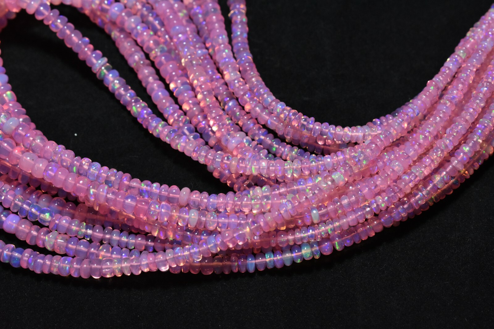 AAA++ Pink Ethiopian Opal Smooth Rondelle Gemstone Beads 16″ 1 Strand 2.5-4.5mm