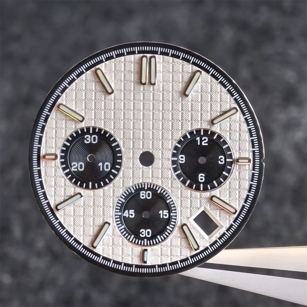 31.8mm Panda Style Textured Men Watch Dial For VK63 Mod Green Luminous Nail