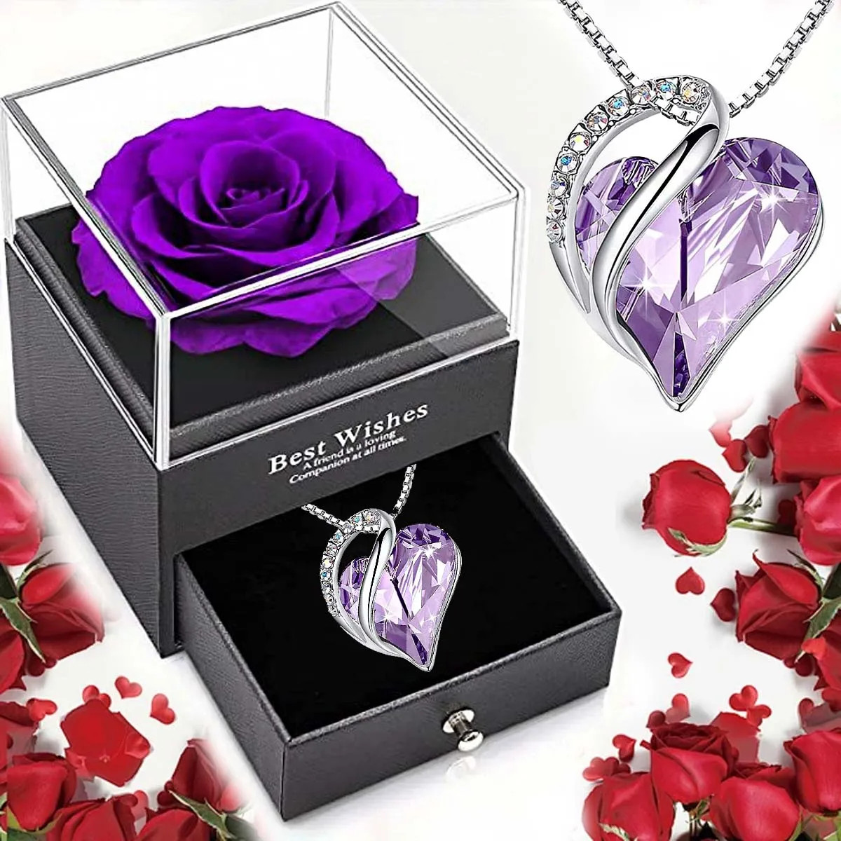 Ocean Heart Necklace Eternal Rose Gift Box Valentine’s Day Gift for Women