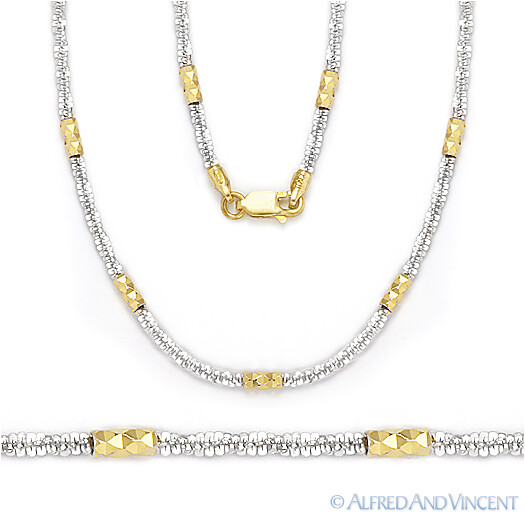 Roc Faceted Bead Link .925 Sterling Silver 14k Yellow Gold-Plated Chain Necklace